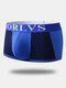 Men Sexy Color Block Boxer Briefs Cotton Comfortable Pouch Underwear - Blue