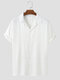 Mens Solid Color Revere Collar Casual Short Sleeve Shirts - White