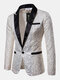 Charmkpr Mens Jacquard Lapel Collar One Button Cotton Party Suit Jacket With Pocket - White