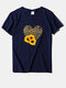Leopard Sunflower Print Short Sleeves Casual T-shirt For Women - Navy Blue