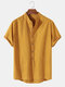 Mens Solid Color Brief Style Round Neck Short Sleeve Henley Shirt - Yellow