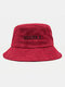 Unisex Corduroy Letter Embroidered Contrast Color Label Outdoor Fashion Warmth Bucket Hat - Wine Red