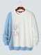 Mens Contrast Letter Print Color Block Patchwork Pullover Sweatshirts - أزرق
