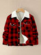 Plaid Pattern Lapel Collar Pocket Button Women Lamb Jacket - Red