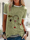Cartoon Girl Flower Printed Short Sleeve Casual T-shirt - Green