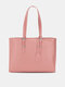 Women Faux Leather Simple Commuting Hardware Tote Fashion Multifunction Large Capacity Shoulder Bag Handbag - Pink