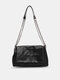 Women Faux Leather Chain Design Large Capacity Messenger Bag Crossbody Bag Shoulder Bag - Black