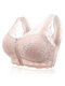 Lace Zip Front Wireless Full Cup Cotton Lining Bras - Nude