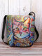 Women Colorful Floral Cat Pattern Print Crossbody Bag Shoulder Bag - Red