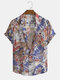 Mens Tie Dye Print Button Up Short Sleeve Shirts With Pocket - Blue