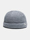 Unisex Knitted Solid Color Letter Patch All-match Warmth Brimless Beanie Landlord Cap Skull Cap - Dark Gray