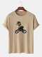 Plus Size Mens Cartoon Bear Print 100% Cotton Short Sleeve Fashion T-Shirt - Khaki