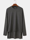 Mens Solid Color High Low Hem Casual Fit Round Neck Long Sleeve T-Shirt - Dark Gray