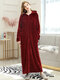Длинные фланелевые пижамы с капюшоном большого размера Халат в полоску спереди на молнии для Женское - Красное вино