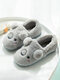 Women Lovely Fluffy Ball Decor Closed Toe Wrapped Heel Warm Home Shoes - Gray