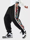 Mens Colorful Geometric Side Print Ethnic Style Drawstring Sweatpants - Black