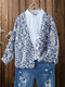 Bouton de couleur contrastée arc-en-ciel Plus Cardigan vintage taille - bleu