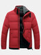 Mens Thicken Warm Stand Collar Zip Front Windproof Overcoats With Pocket - Red