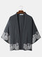 Mens Chinoiserie Waves Pattern Open Front Drop Shoulder Kimono - Dark Gray