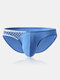 Men Mesh Patchwork Sexy Briefs Spandex Stretch Breathable Low Rise Solid Color Underwear With Pouch - Blue