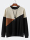 Suéter masculino colorido patchwork com gola redonda e pulôver casual de inverno - Preto