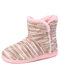 Winter Women Comfortable Indoor Warm Cotton Pink Striped Knitted Home Boots - Pink