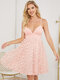 Butterfly Appliques Mesh Backless Adjustable Strap Sexy Dress - Pink