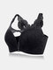 Plus Size Women Daisy Embroidered Beauty Back Front Closure Wireless Gather Bras - Black