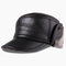 Mens Vintage Casual Comfortable Winter Thick Warm Leather Plush Flat Hat Outdoor Protect Ear Cap  - #3