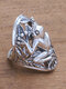 Винтажное металлическое кольцо с полой лягушкой 3D Забавное кольцо с животными - Серебряный