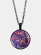 Vintage Glass Printed Women Necklace Purple Cat Pendant Necklace Jewelry Gift - Black