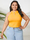 Plus Size Zip Front Stand Collar Sleeveless Tank Top - Yellow