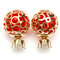 Double Ball Hollow Crystal Ear Studs - Red