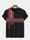 T-shirt à manches courtes et col rond pour homme, imprimé ethnique géométrique, patchwork, hiver - Noir