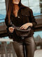 Solid Color Lapel Collar Long Sleeve Pocket Button Woolen Jacket - Black