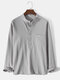 Mens Solid Color Stand Collar Cotton Long Sleeve Henley Shirts With Pocket - Gray