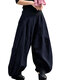 Drop Crotch Elastic Wasit Pockets Plus Size Pants - Navy