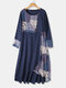 Floral Print Patchwork High Low Hem Plus Size Dress with Pockets - Blue