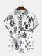 Mens Paisley Ethnic Pattern Revere Collar Short Sleeve Shirt - White