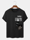 Mens Moon Astronaut Graphics Crew Neck Short Sleeve T-Shirts - Black
