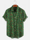 قميص رجالي صيفي مطبوع عليه الفهد يسمح بمرور الهواء بأكمام قصيرة - أخضر