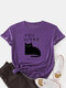 Свободная повседневная футболка с коротким рукавом и круглым вырезом с кошачьим принтом для Женское - пурпурный