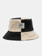 Unisex Corduroy Color-match Patchwork Letter Pattern Patch Fashion Warmth Bucket Hat - Black