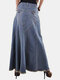 Solid Color Patchwork Button Casual Skirt With Pocket For Women - Blue
