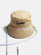 Unisex Cotton Solid Letter Embroidery With Colorful Decorative Adjustment Rope Sunshade Bucket Hat - Khaki