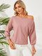 Solid One Shoulder Long Sleeve Sweatshirt For Women - Pink