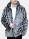  Men's Faux Fox Fur Overcoat Fur Stand Collar Thickening Warm Jacket - Gray