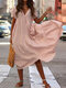 V-neck Short Sleeve Loose Solid Color Plus Size Dress - Pink