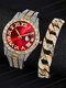 2 Pcs/Set Alloy Diamond Men Business Watch Decorated Pointer Quartz Watch Bracelet - #08
