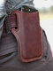Men Genuine Leather 7.2 Inch EDC Retro Short Cell Phone Case Belt Bag - Red